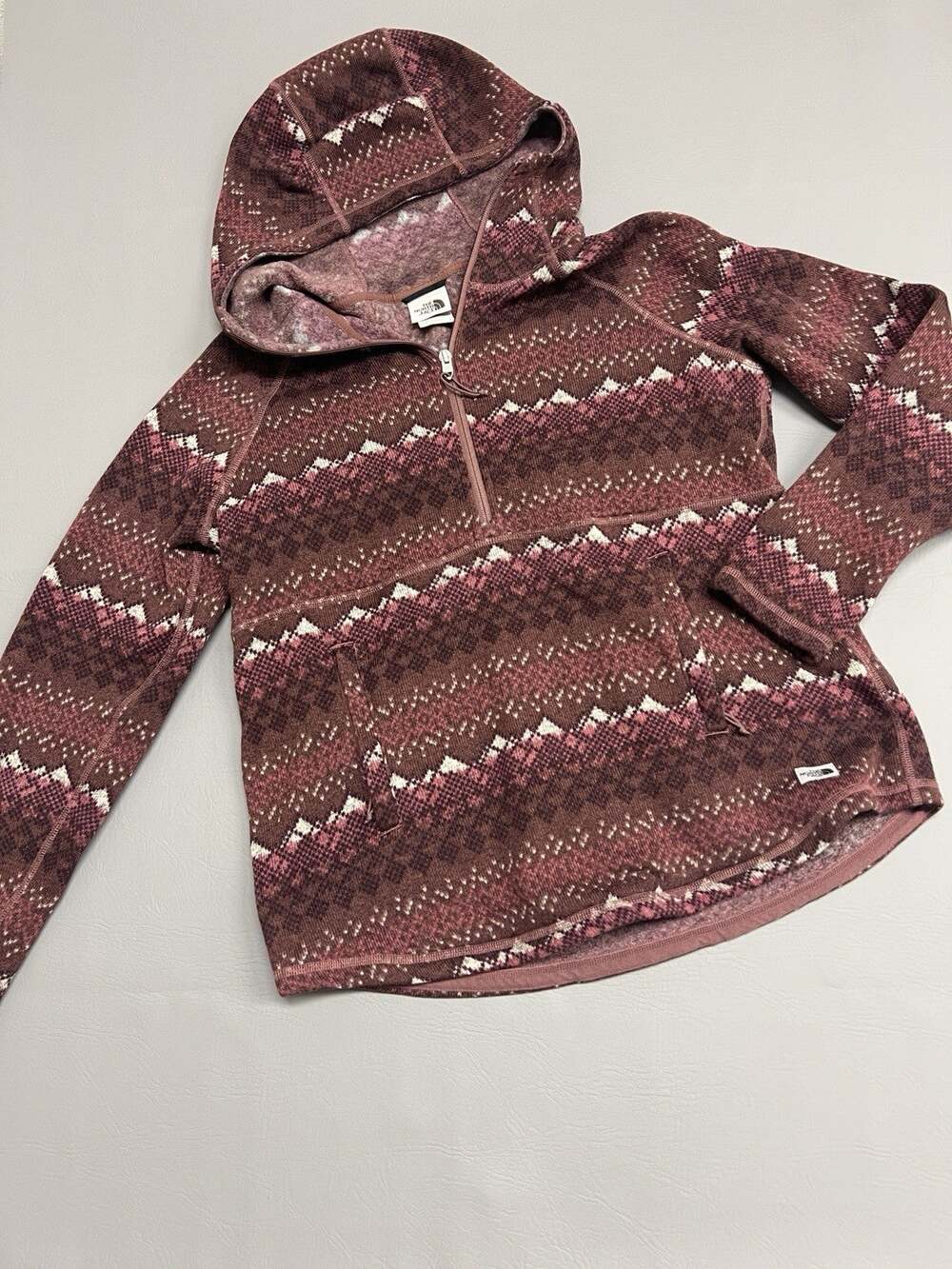 North Face Sweater Womens Large Printed Crescent Fleece Hooded Pullover 1/2 Zip